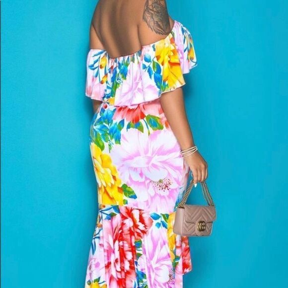 Pink Floral High Low Ruffled Dress - Picture 4 of 4